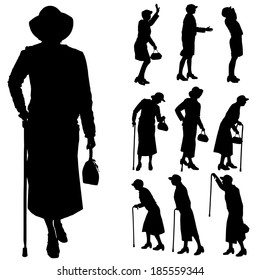 Vector silhouette of old people on a white background. 