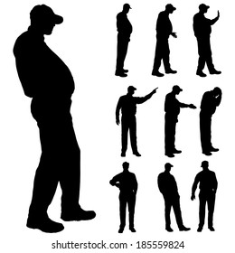 Vector silhouette of old people on a white background. 