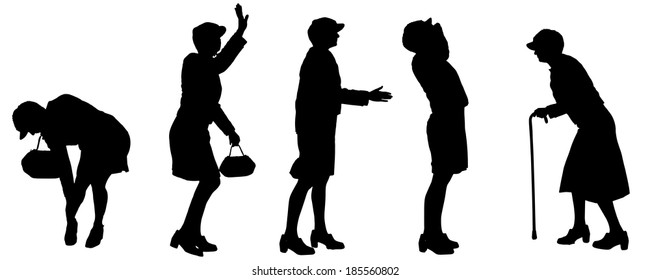 Vector silhouette of old people on a white background. 