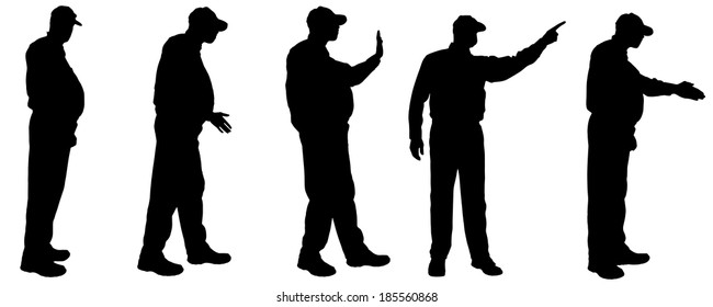 Vector silhouette of old people on a white background. 