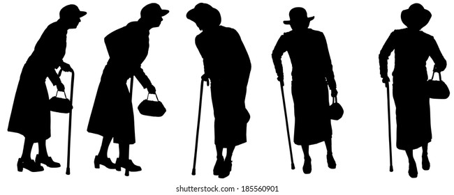 Vector silhouette of old people on a white background. 