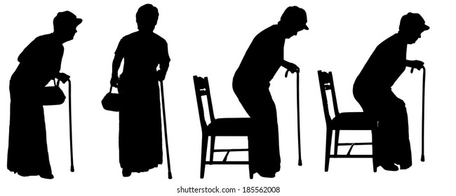 Vector silhouette of old people on a white background. 