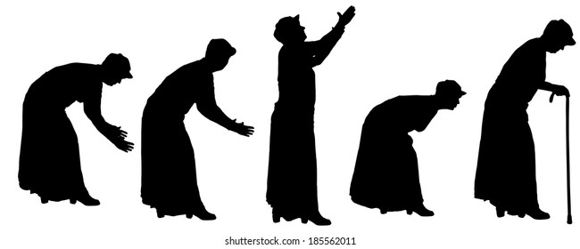 Vector silhouette of old people on a white background. 