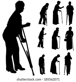 Vector silhouette of old people on a white background. 