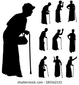Vector silhouette of old people on a white background. 