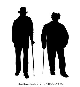 Vector silhouette of old people on a white background. 