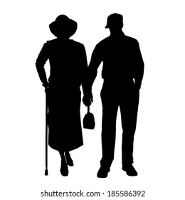Vector silhouette of old people on a white background. 