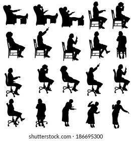Vector silhouette of a old people on white background.