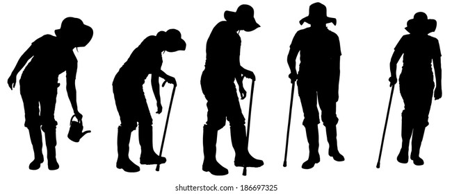 Vector silhouette of old people on a white background. 