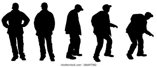 Vector silhouette of old people on a white background. 