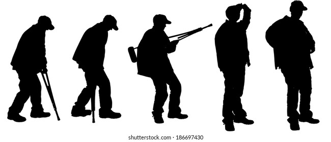 Vector silhouette of old people on a white background. 