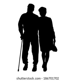 Vector silhouette of old people on a white background. 