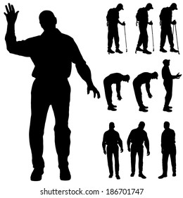 Vector silhouette of old people on a white background. 