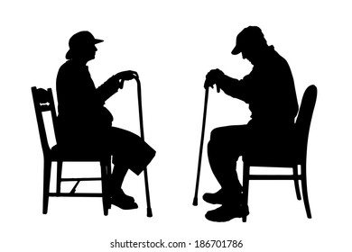 Vector silhouette of old people on a white background. 