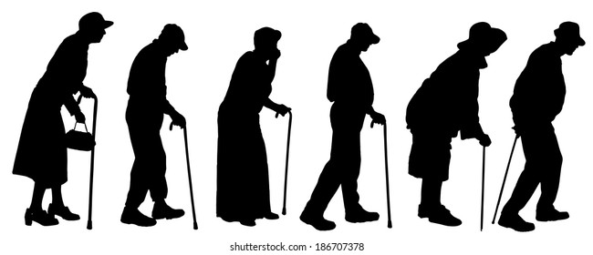 Vector silhouette of old people on a white background. 