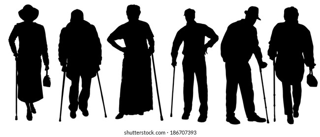 Vector silhouette of old people on a white background. 
