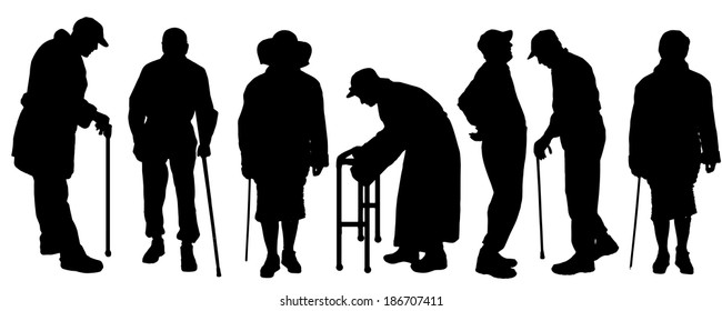 Vector silhouette of old people on a white background. 