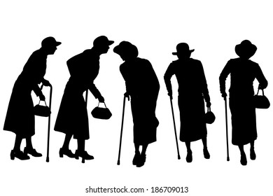 Vector silhouette of old people on a white background. 