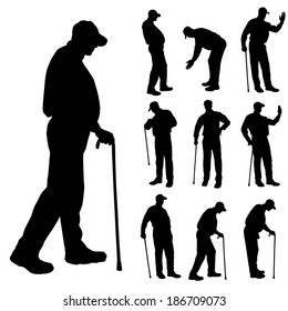 Vector silhouette of old people on a white background. 