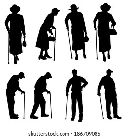 Vector silhouette of old people on a white background. 
