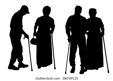 Vector silhouette of old people on a white background. 