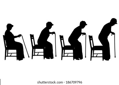 Vector silhouette of old people on a white background. 