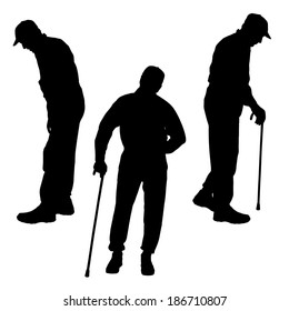 Vector silhouette of old people on a white background. 