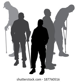 Vector silhouette of old people on a white background. 
