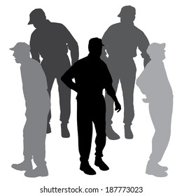 Vector silhouette of old people on a white background. 
