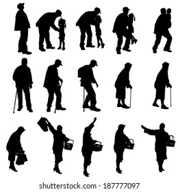 Vector silhouette of old people on a white background. 