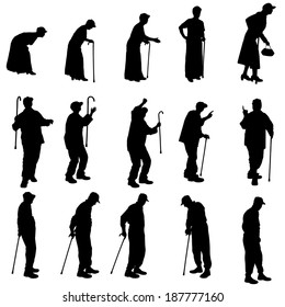 Vector silhouette of old people on a white background. 