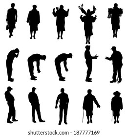 Vector silhouette of old people on a white background. 