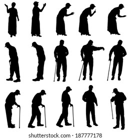 Vector silhouette of old people on a white background. 