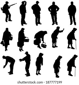 Vector silhouette of old people on a white background. 
