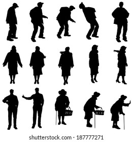 Vector silhouette of old people on a white background. 