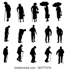 Vector silhouette of old people on a white background. 