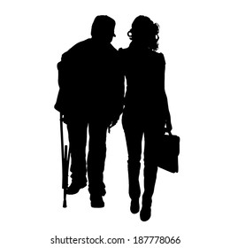 Vector silhouette of old people on a white background. 