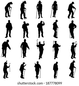 Vector silhouette of old people on a white background. 