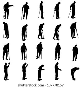 Vector silhouette of old people on a white background. 