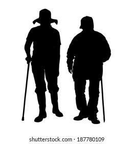 Vector silhouette of old people on a white background. 