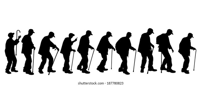 Vector silhouette of old people on a white background. 