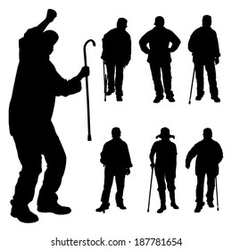 Vector silhouette of old people on a white background. 