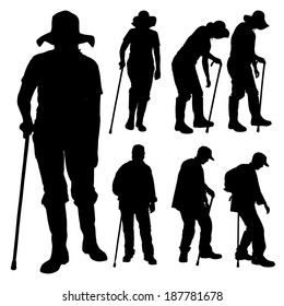 Vector silhouette of old people on a white background. 