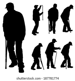 Vector silhouette of old people on a white background. 