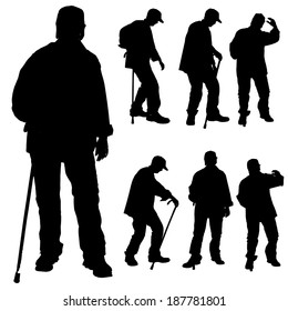 Vector silhouette of old people on a white background. 