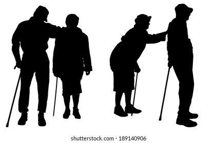 Vector silhouette of old people on a white background. 