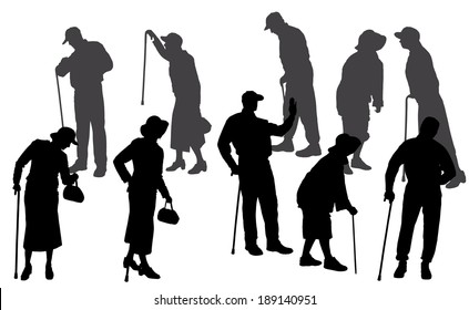 Vector silhouette of old people on a white background. 