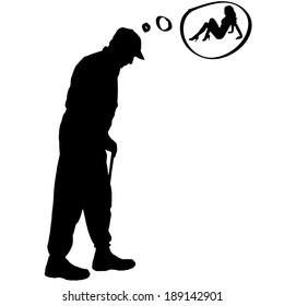 Vector silhouette of old people on a white background. 
