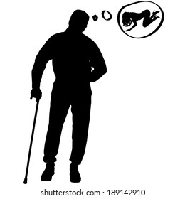 Vector silhouette of old people on a white background. 
