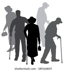 Vector silhouette of old people on a white background. 